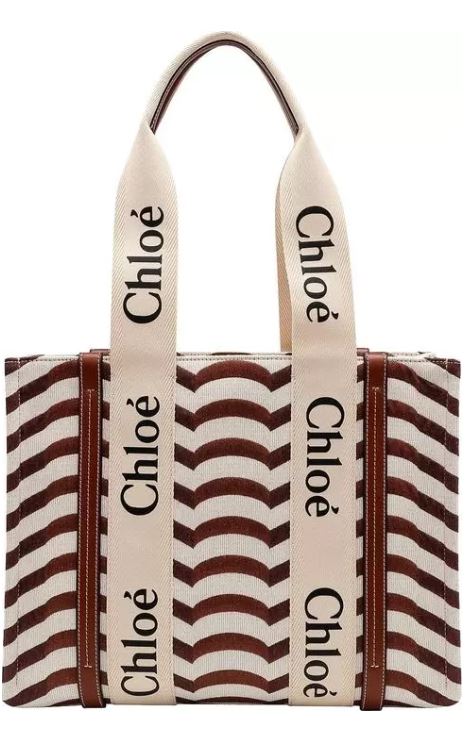 Chloe Tote Bag - Chocolate Geometric Linen